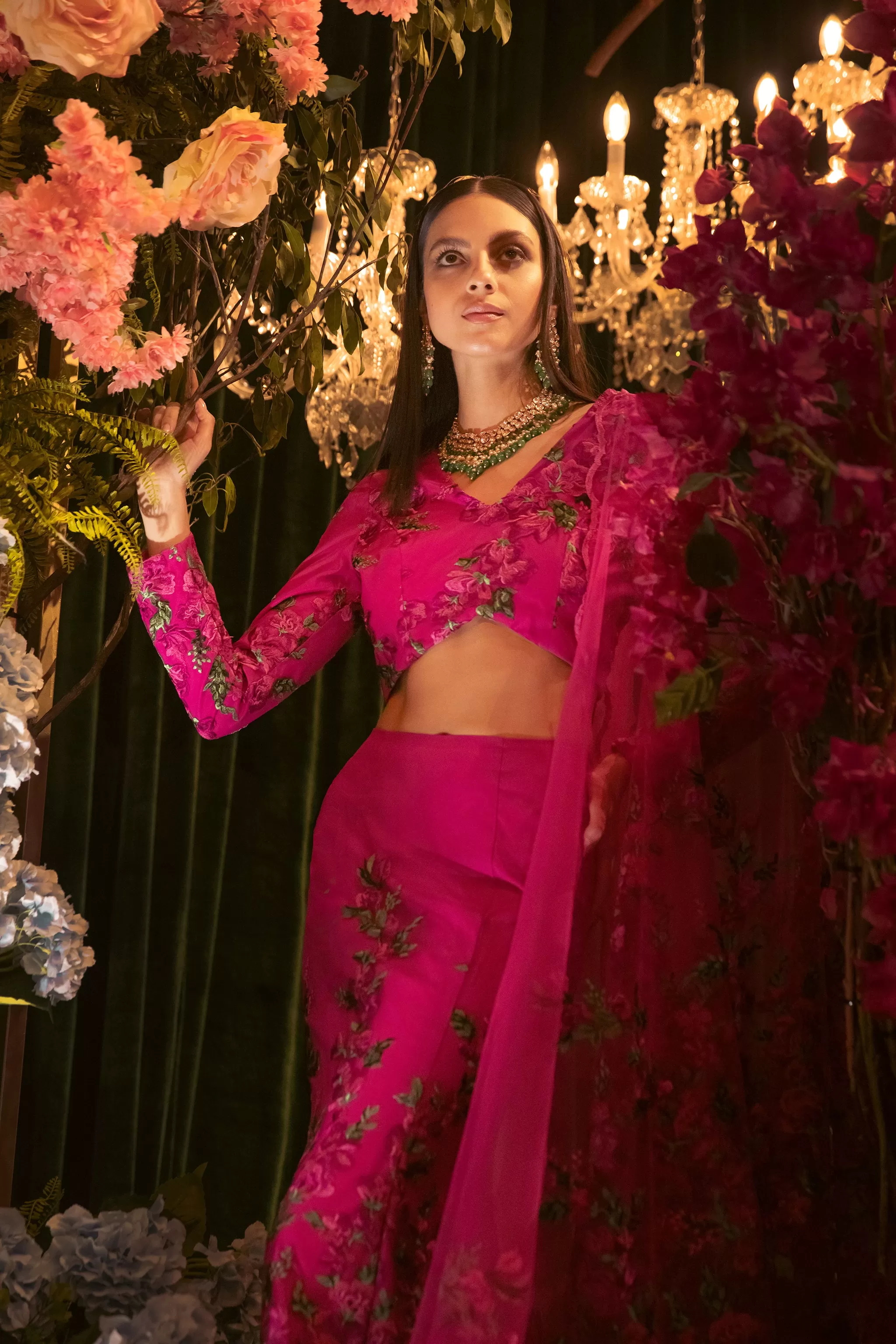 NAYA Magenta Lace Mermaid Bridal Lehenga Set