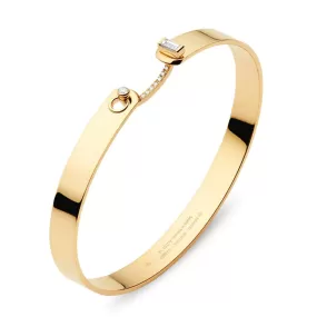 NOUVEL HERITAGE 18K YELLOW GOLD 6MM DINNER DATE MOOD BANGLE BRACELET WITH PAVE HOOK CLASP 0.20CTW