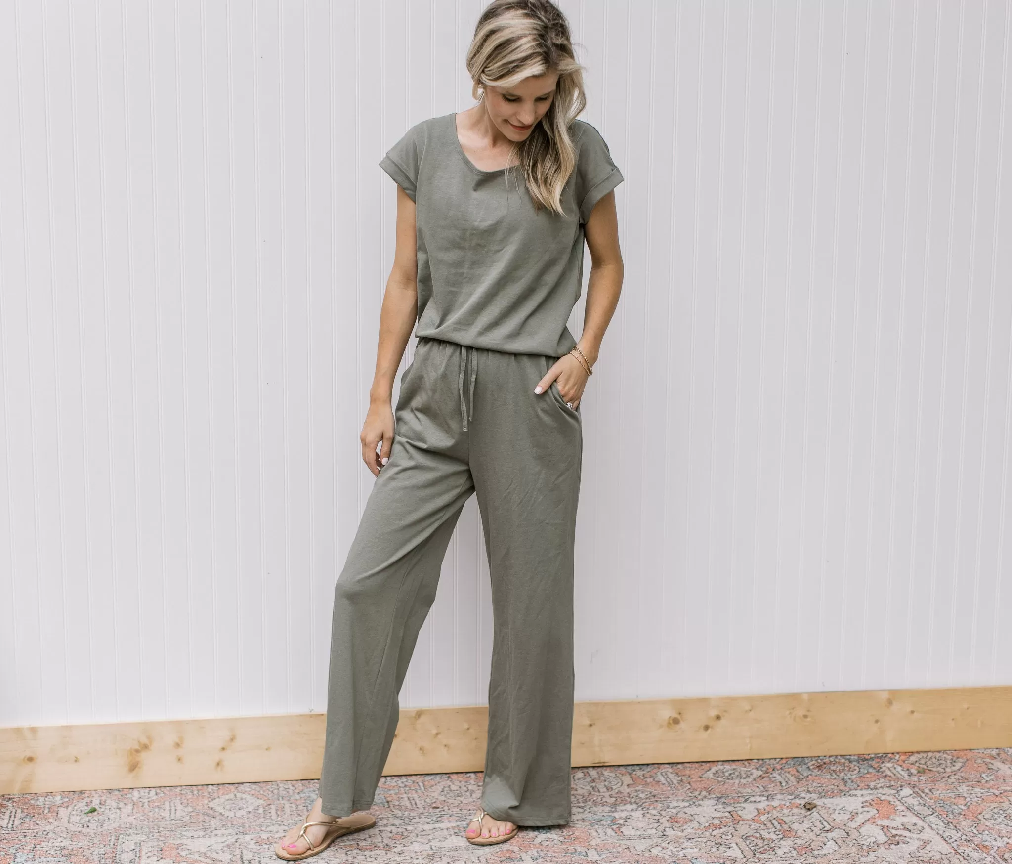 Olive Cuff Sleeve Lounge Set