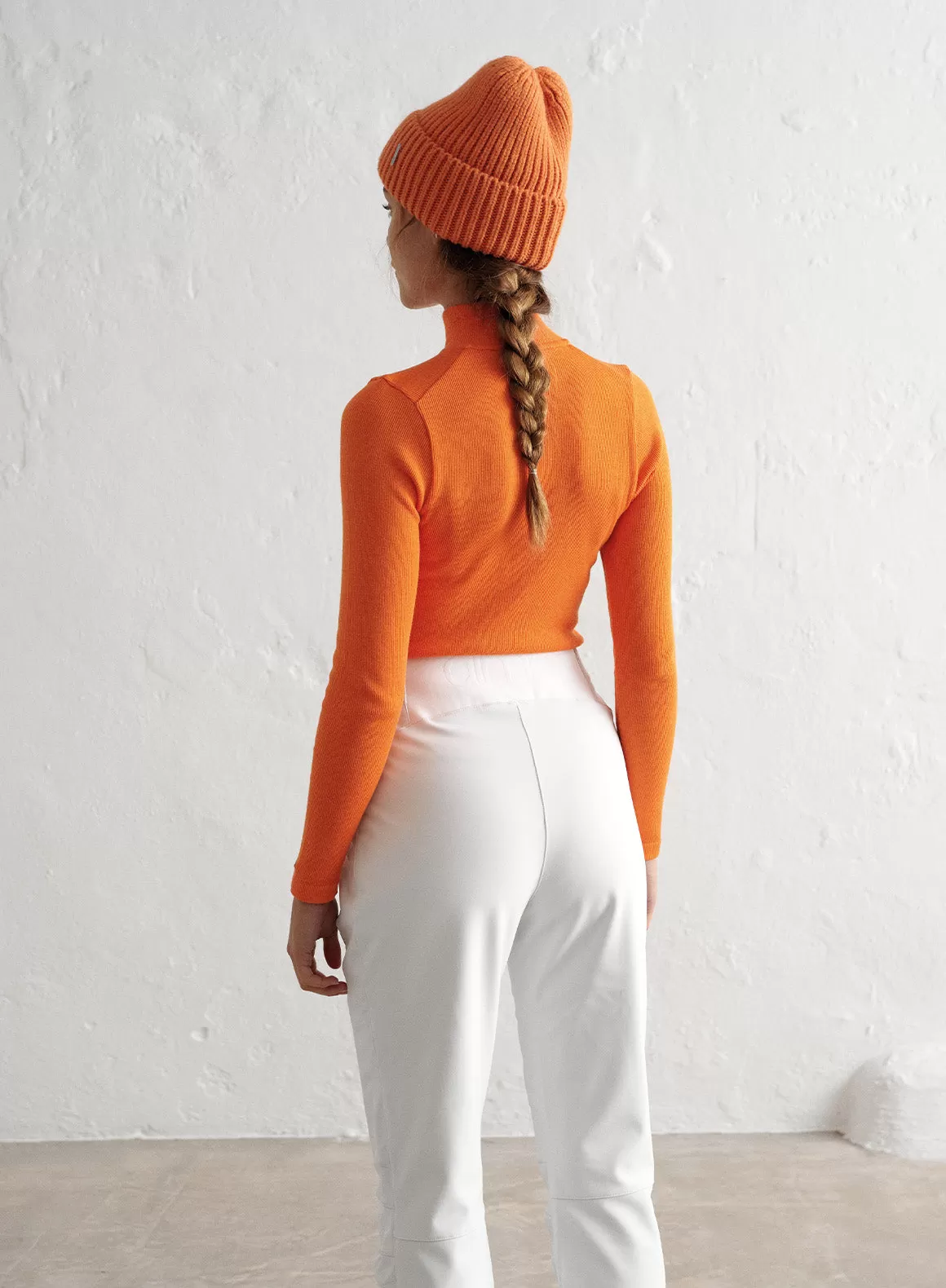 Orange Ribbed Wool Half Zip