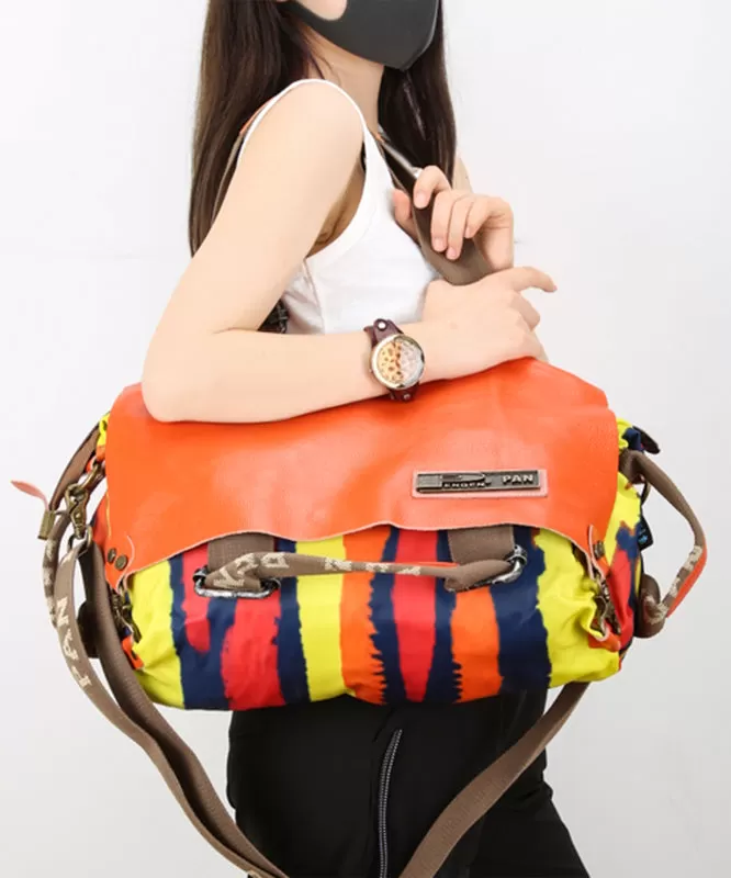 Original Yellow High-Capacity Patchwork Cowhide Outdoor Travel Shoulder Bag ZX1036