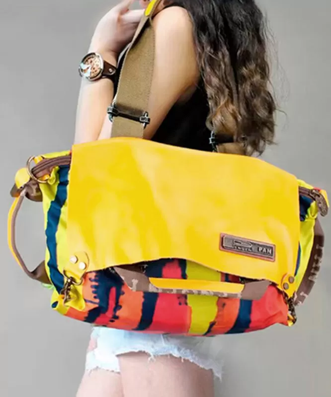 Original Yellow High-Capacity Patchwork Cowhide Outdoor Travel Shoulder Bag ZX1036