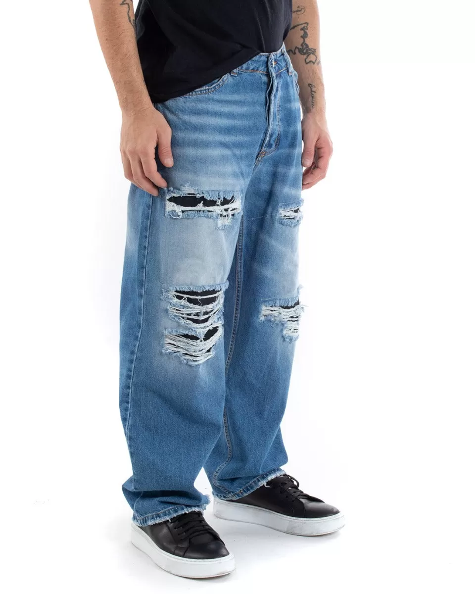 Pantaloni Jeans Uomo Baggy Fit Denim Con Rotture Casual GIOSAL-P5559A