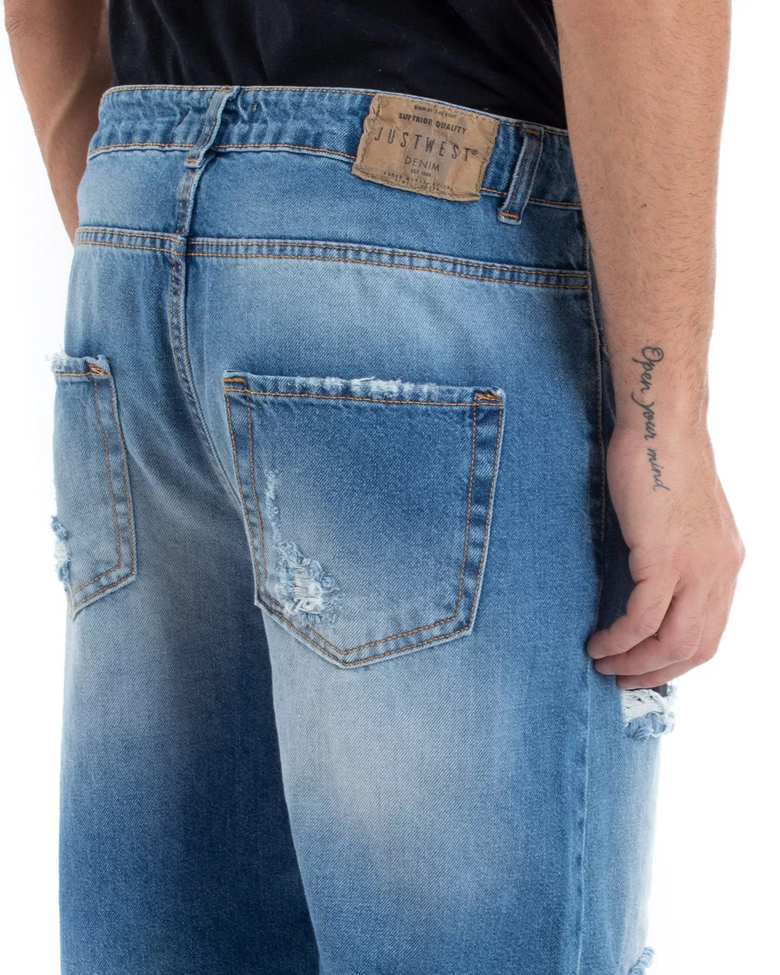 Pantaloni Jeans Uomo Baggy Fit Denim Con Rotture Casual GIOSAL-P5559A