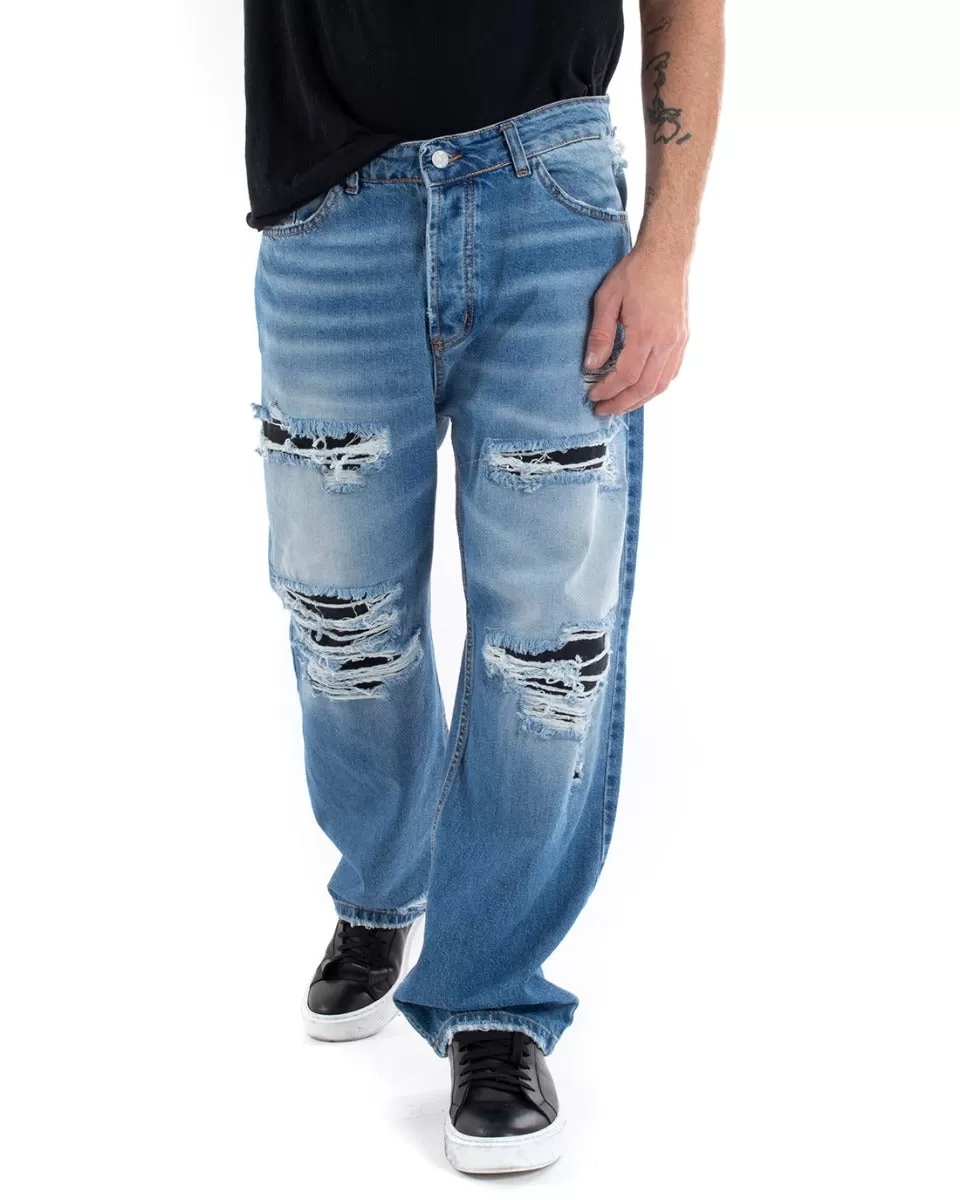 Pantaloni Jeans Uomo Baggy Fit Denim Con Rotture Casual GIOSAL-P5559A