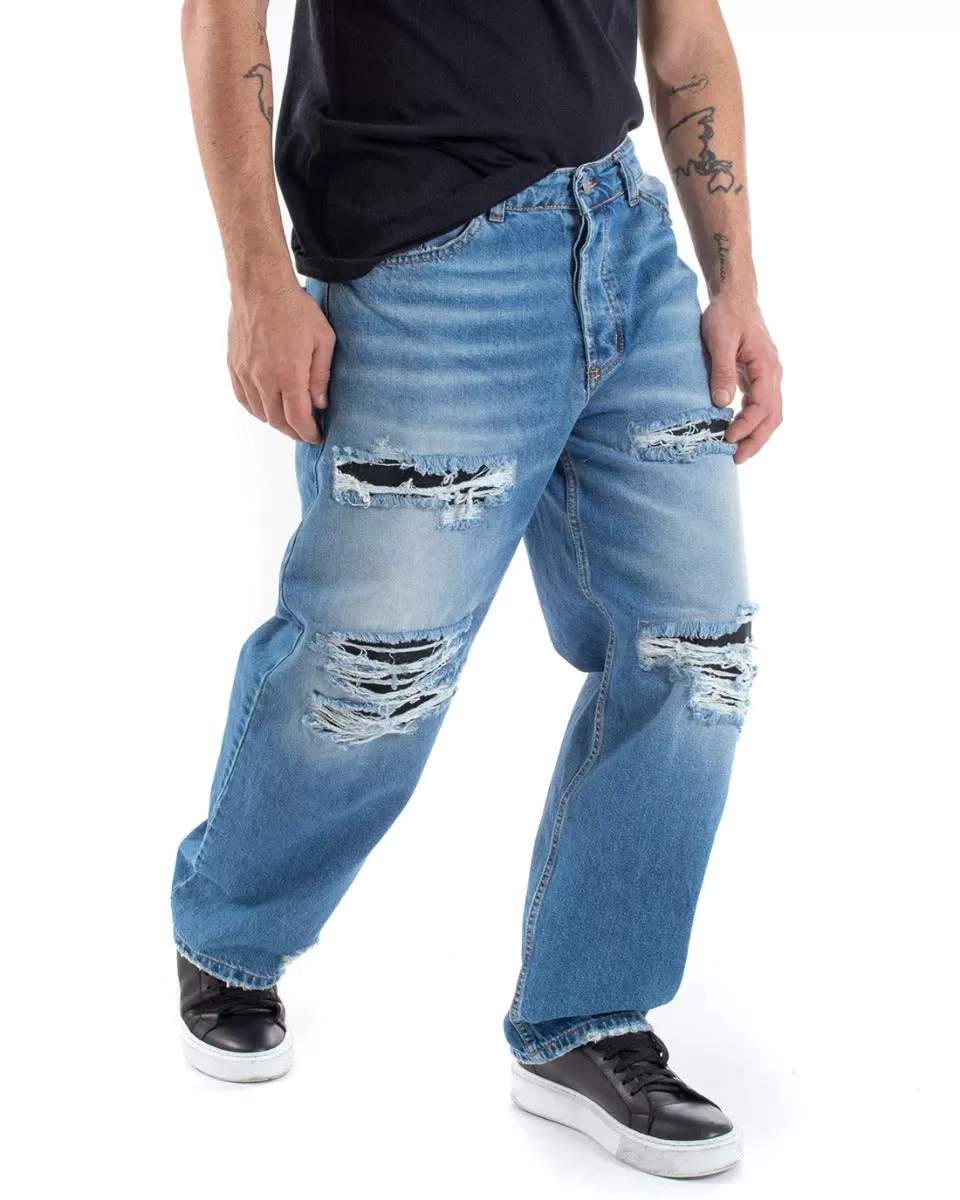 Pantaloni Jeans Uomo Baggy Fit Denim Con Rotture Casual GIOSAL-P5559A