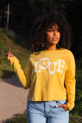 Peace and Love Crop Tee - Mustard