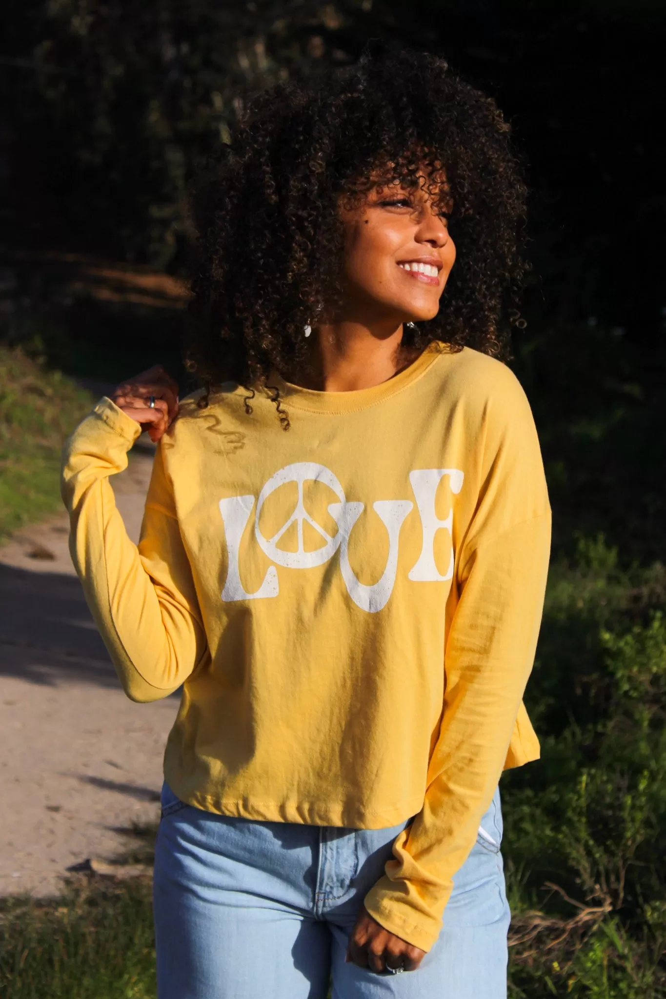 Peace and Love Crop Tee - Mustard