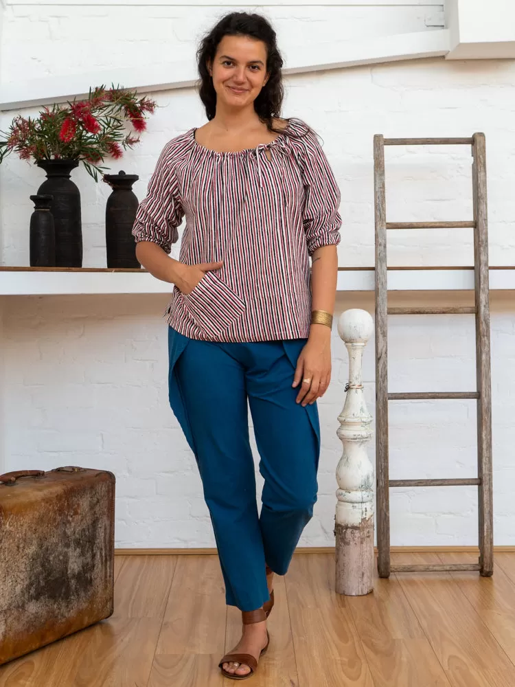 Peasant Top - Red Pinstripe