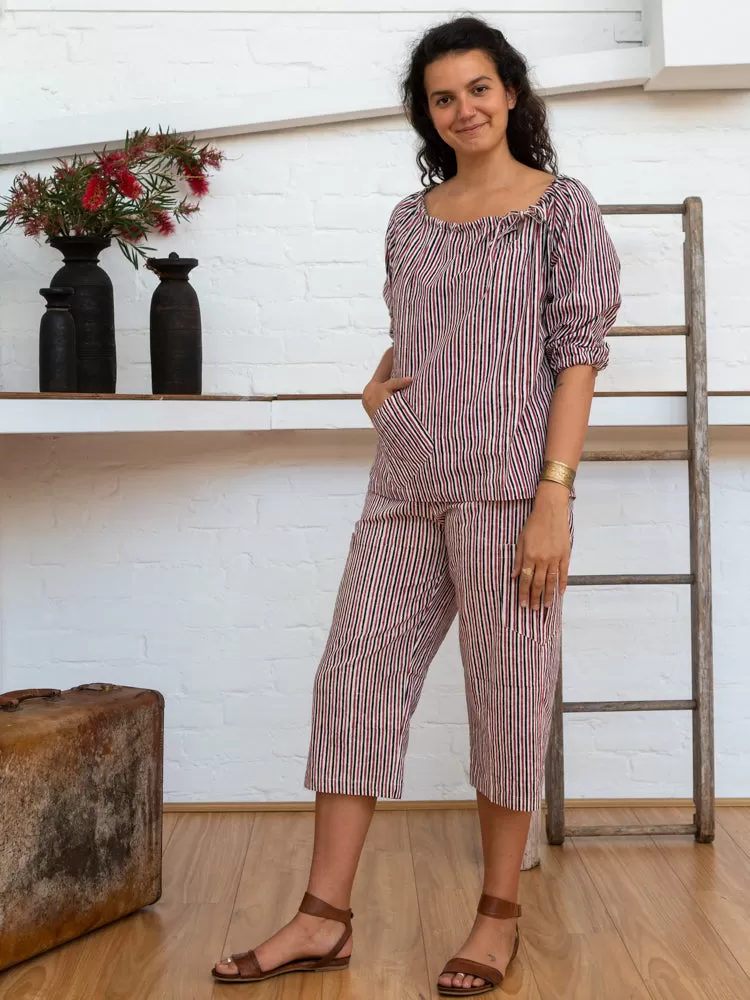 Peasant Top - Red Pinstripe