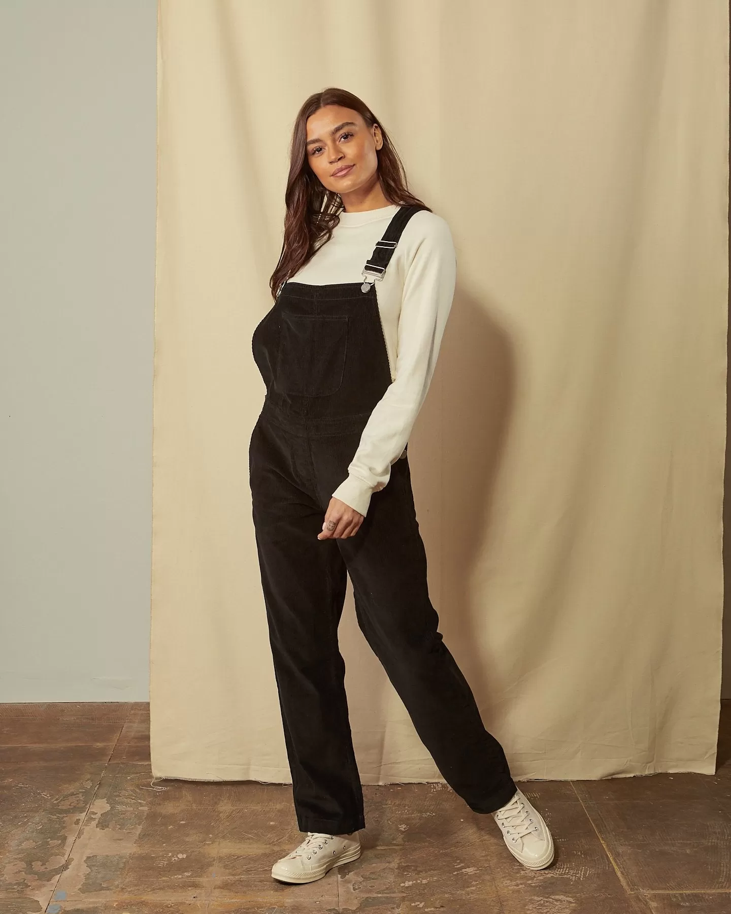 PRUE Corduroy Dungarees Loose Fit - Black