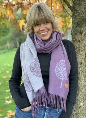 Reversible Tree Of Life Scarf - Soft Purple/Grey