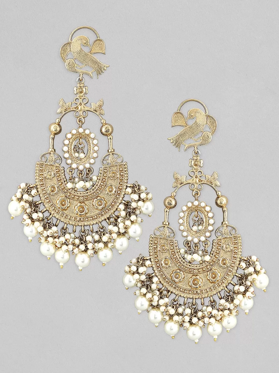 Rubans 22k Gold-Plated Handcrafted Pearls Chandbali Earrings