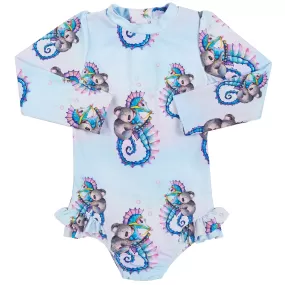 Seahorse Koala Girls Long Sleeve Back Zip Swimmers