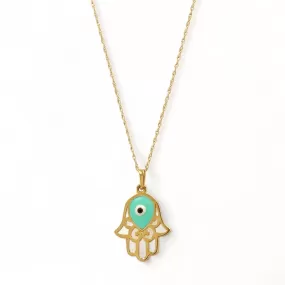 Set yellow gold 14k Singapore chain Hamsa Pendant - 223975