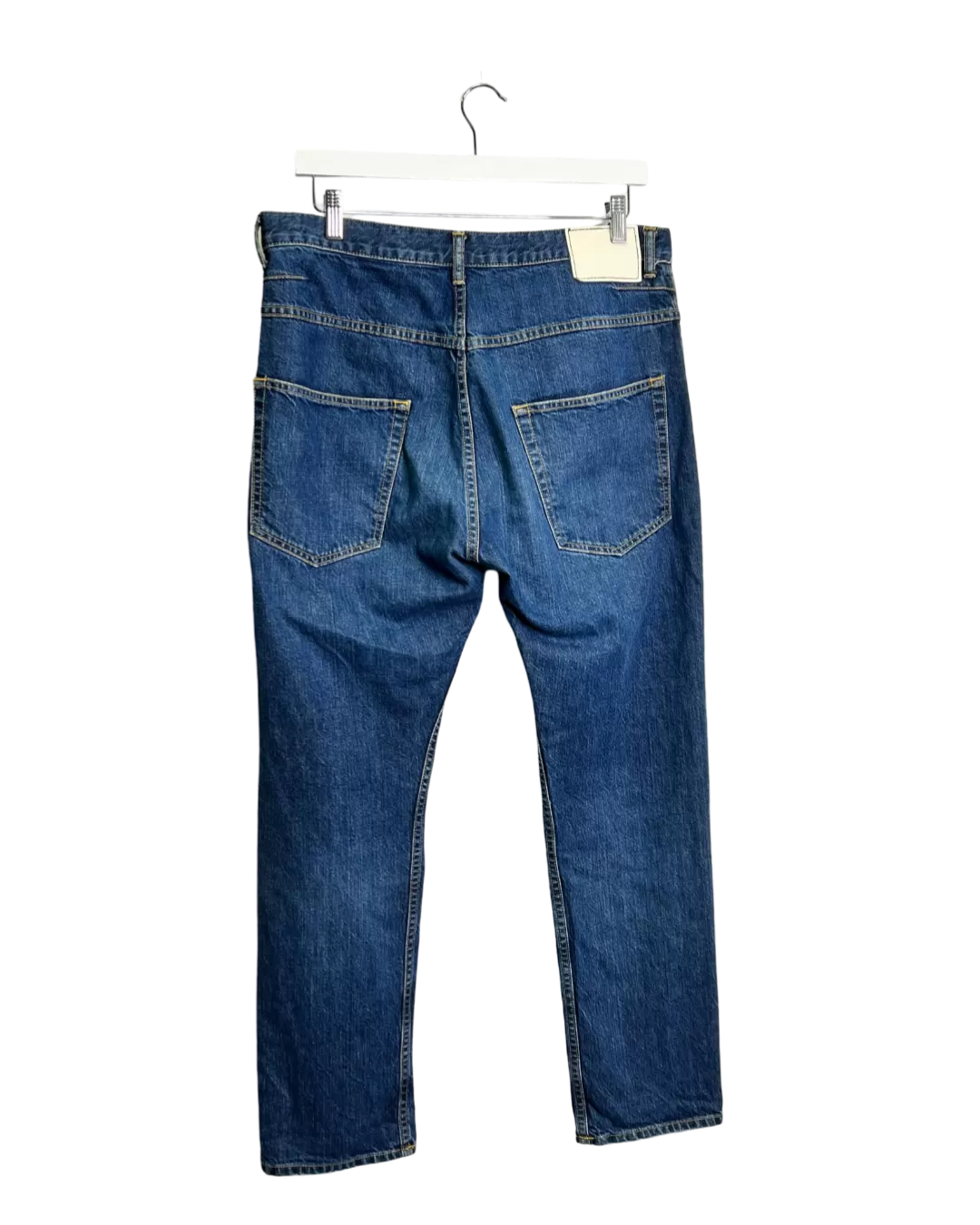 Size L - Bassike Dark Wash Tapered Leg Jeans