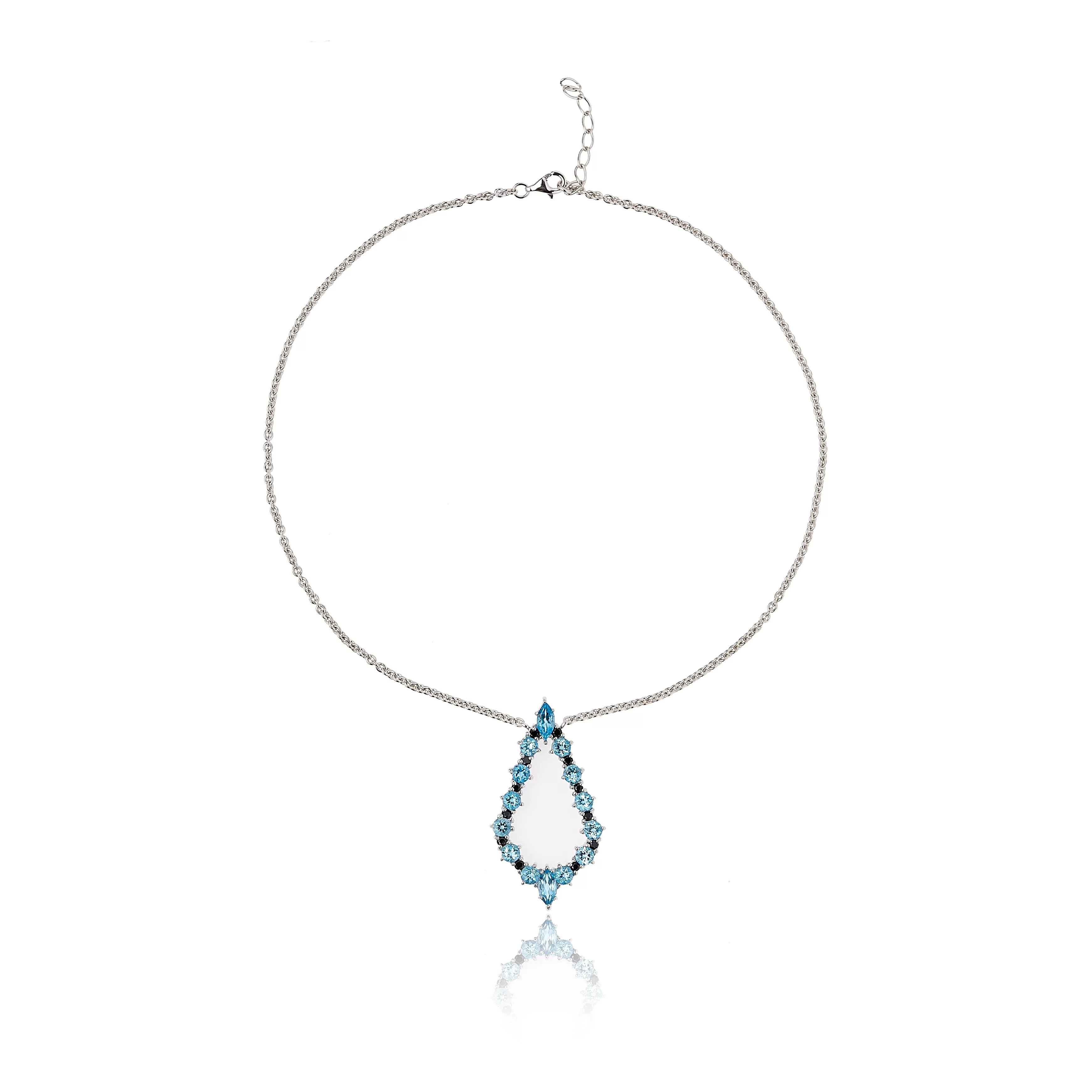 Sterling Silver Drop Necklace with Black Spinel & Blue Topaz