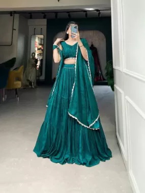 Teal Green Georgette Fully Stitched Readymade Lehanga Choli Set