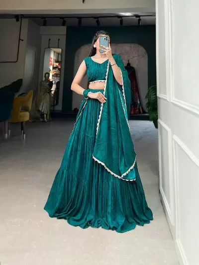 Teal Green Georgette Fully Stitched Readymade Lehanga Choli Set