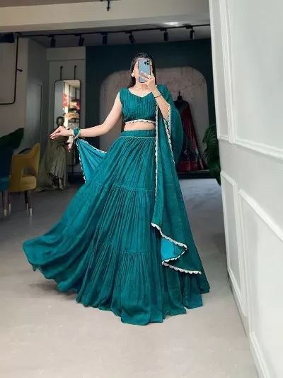 Teal Green Georgette Fully Stitched Readymade Lehanga Choli Set