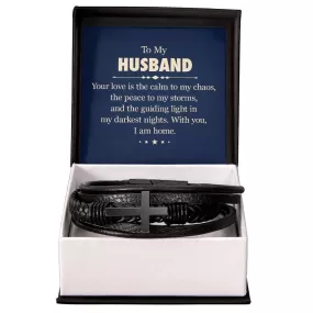 To My Husband Men's Cross Bracelet - Your Love Is the Calm to My Chaos