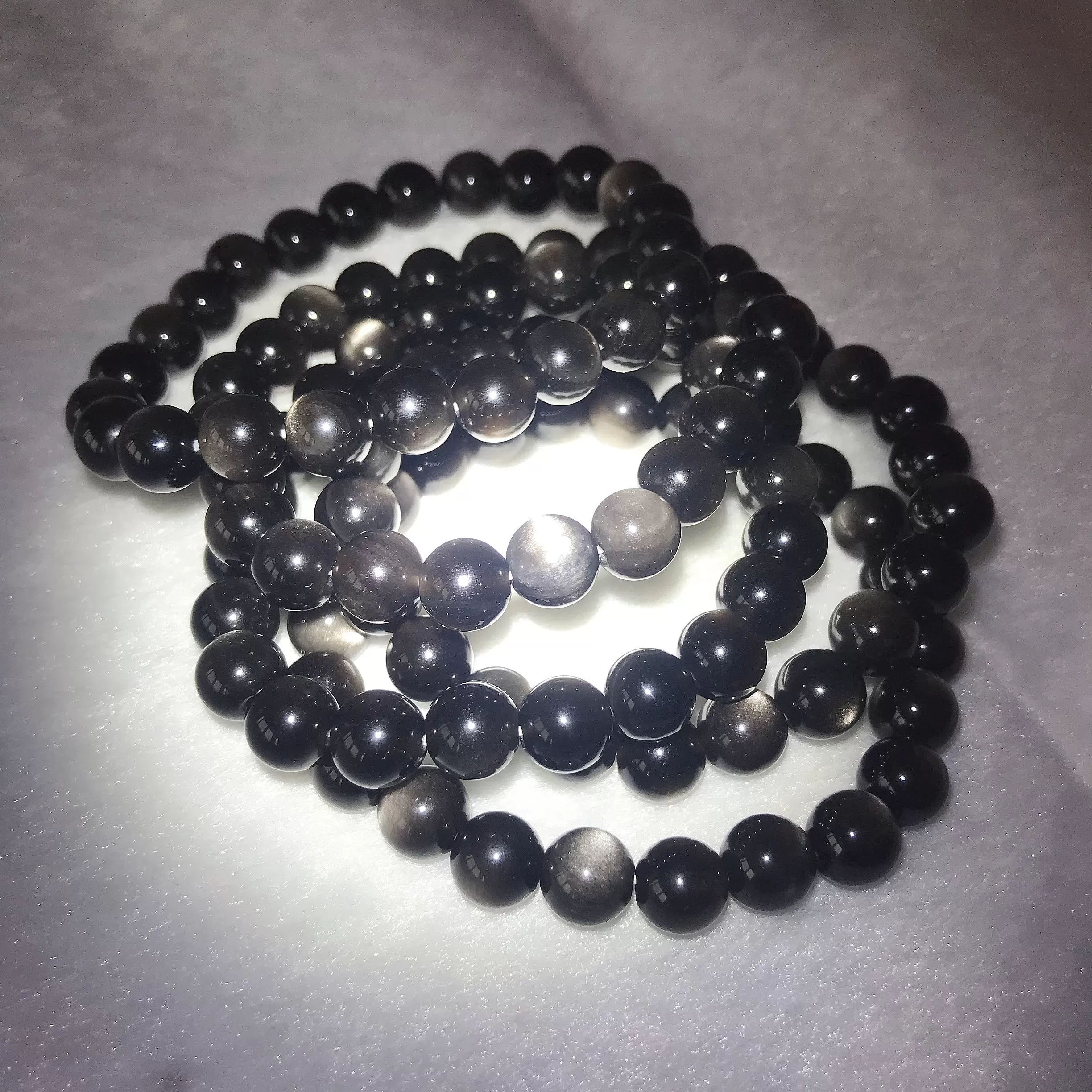 Top Grade 8mm Silver Sheen Obsidian Bracelet | Handmade Men Women Reiki Healing Stone