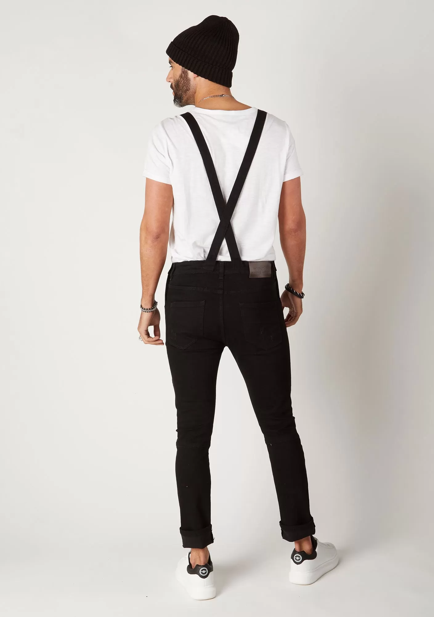 TRAFFORD Mens Super Skinny Biker Dungarees - Black