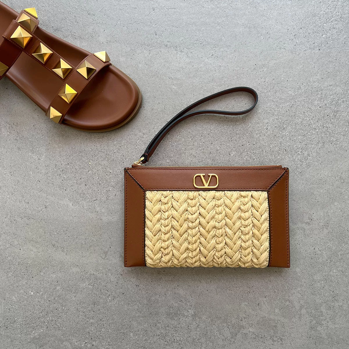 VLOGO Raffia Wristlet, Natural