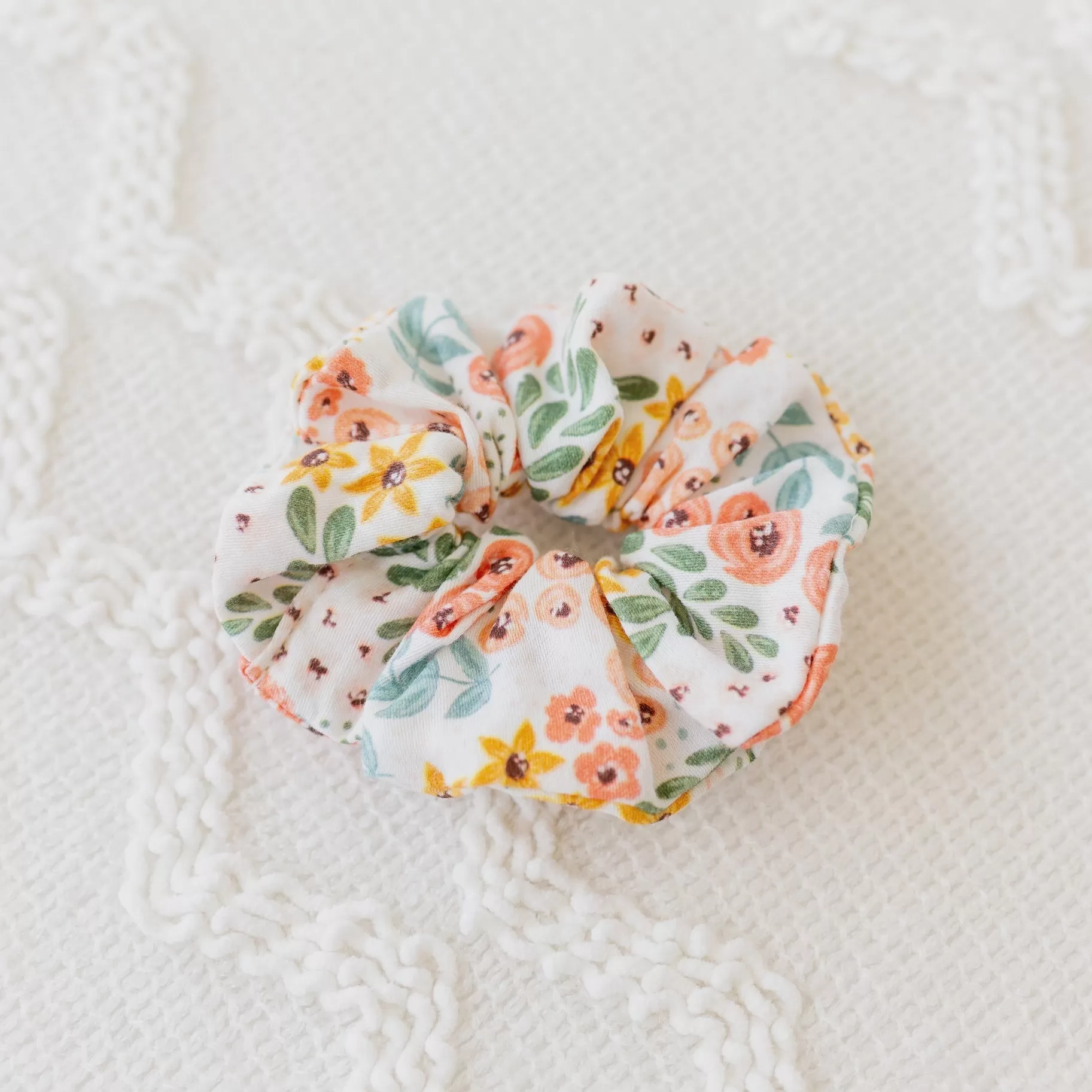 White Floral Scrunchie