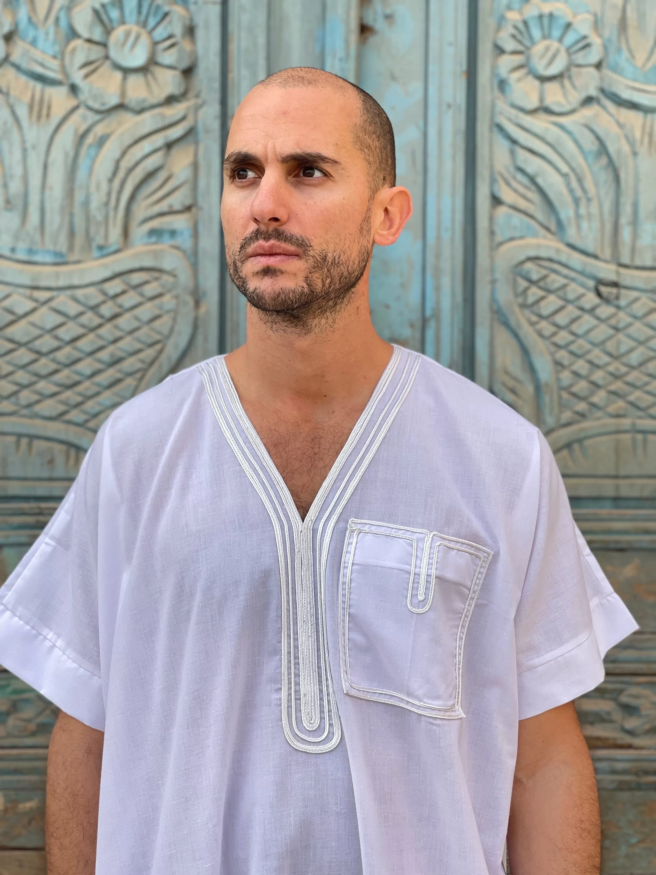 White Men's Kaftan, Short sleeve cotton kaftan, Cotton caftan, caftans for men,  men clothing, gift for men, husband gift, gift for him