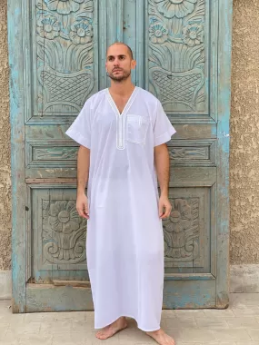 White Men's Kaftan, Short sleeve cotton kaftan, Cotton caftan, caftans for men,  men clothing, gift for men, husband gift, gift for him