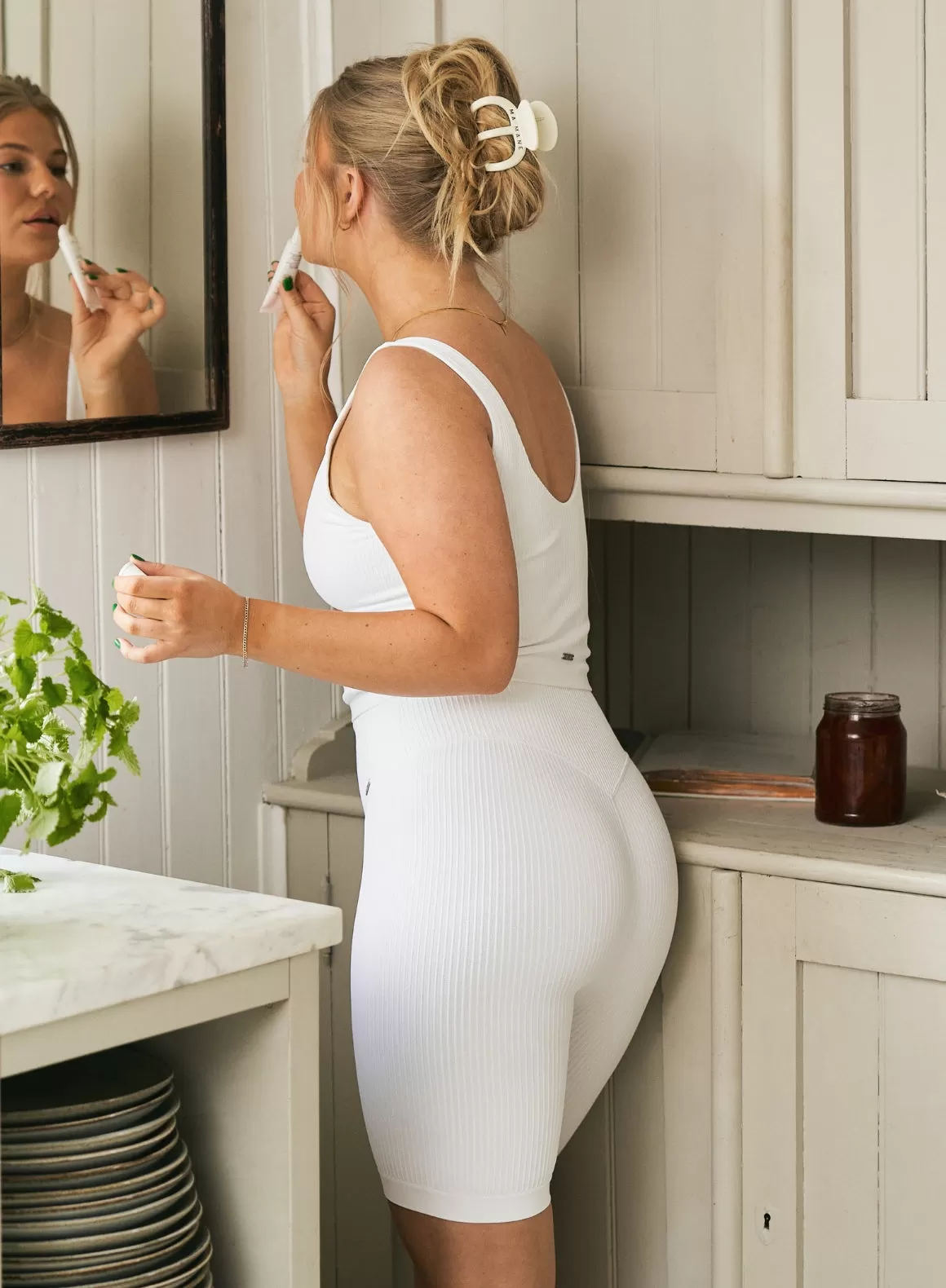 White Ribbed Seamless Biker Shorts