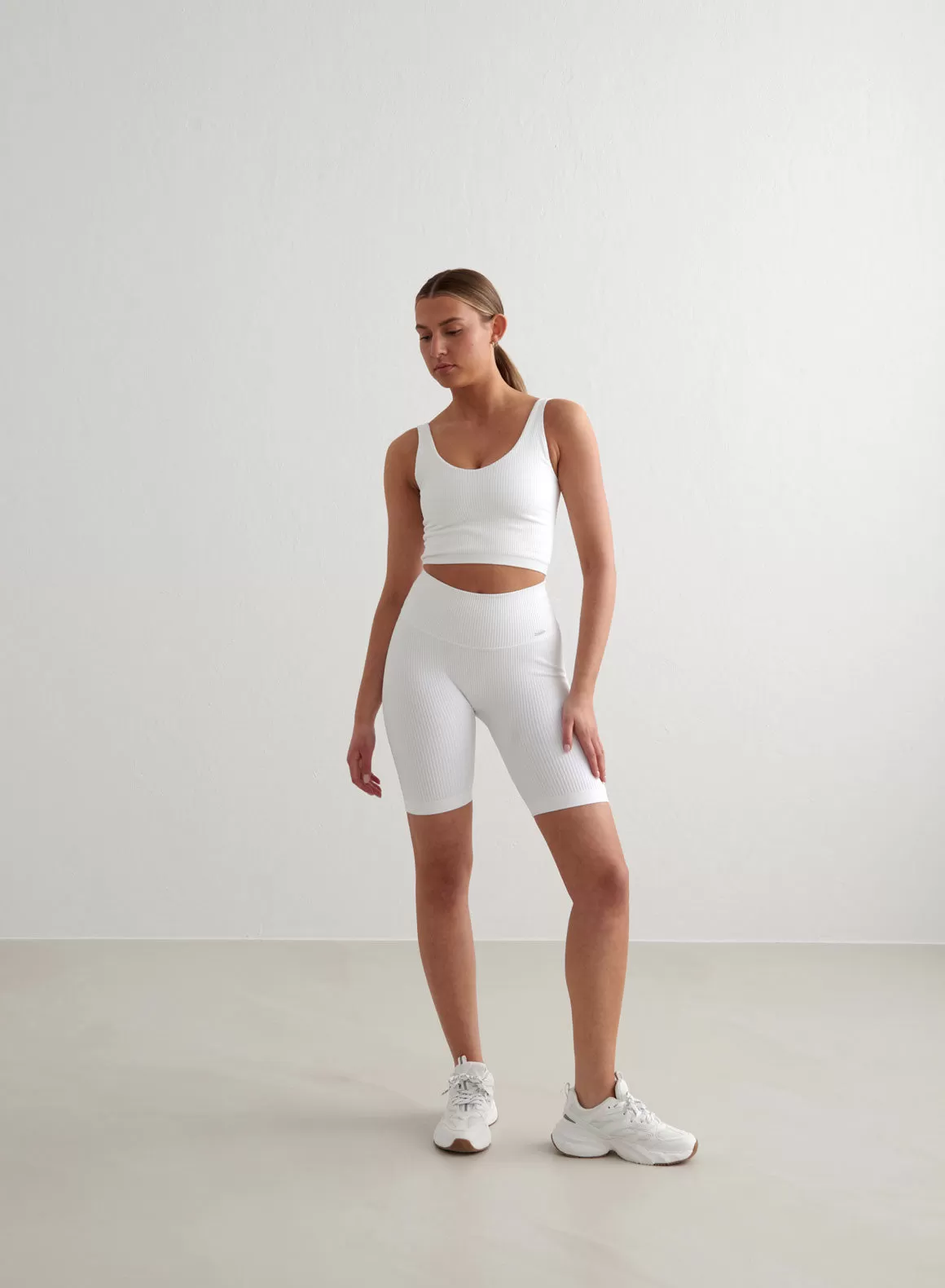 White Ribbed Seamless Biker Shorts