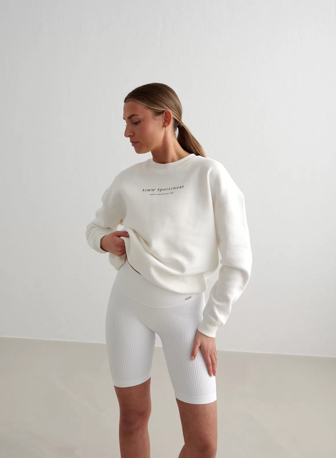 White Ribbed Seamless Biker Shorts