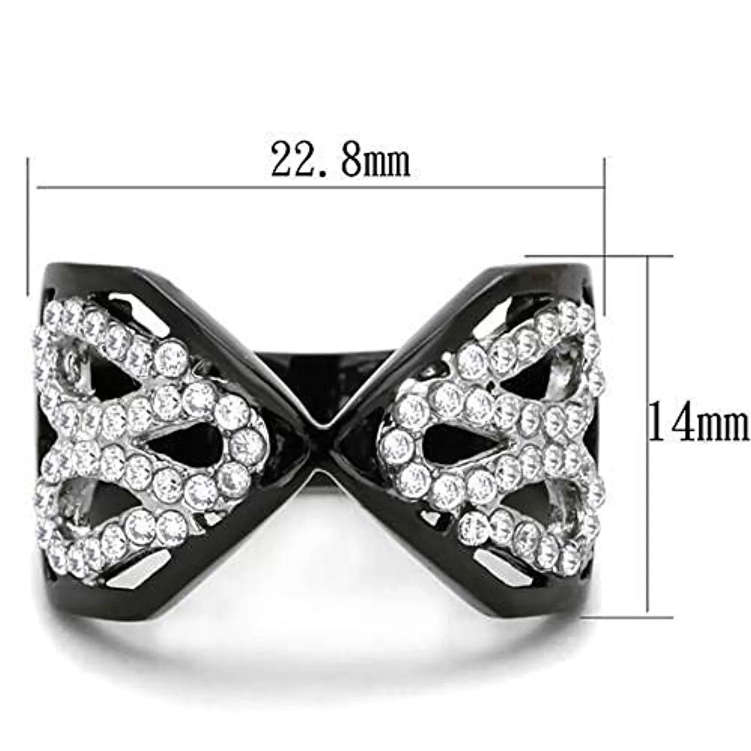 WildKlass Stainless Steel Ring Two-Tone IP Black Women AAA Grade CZ Clear