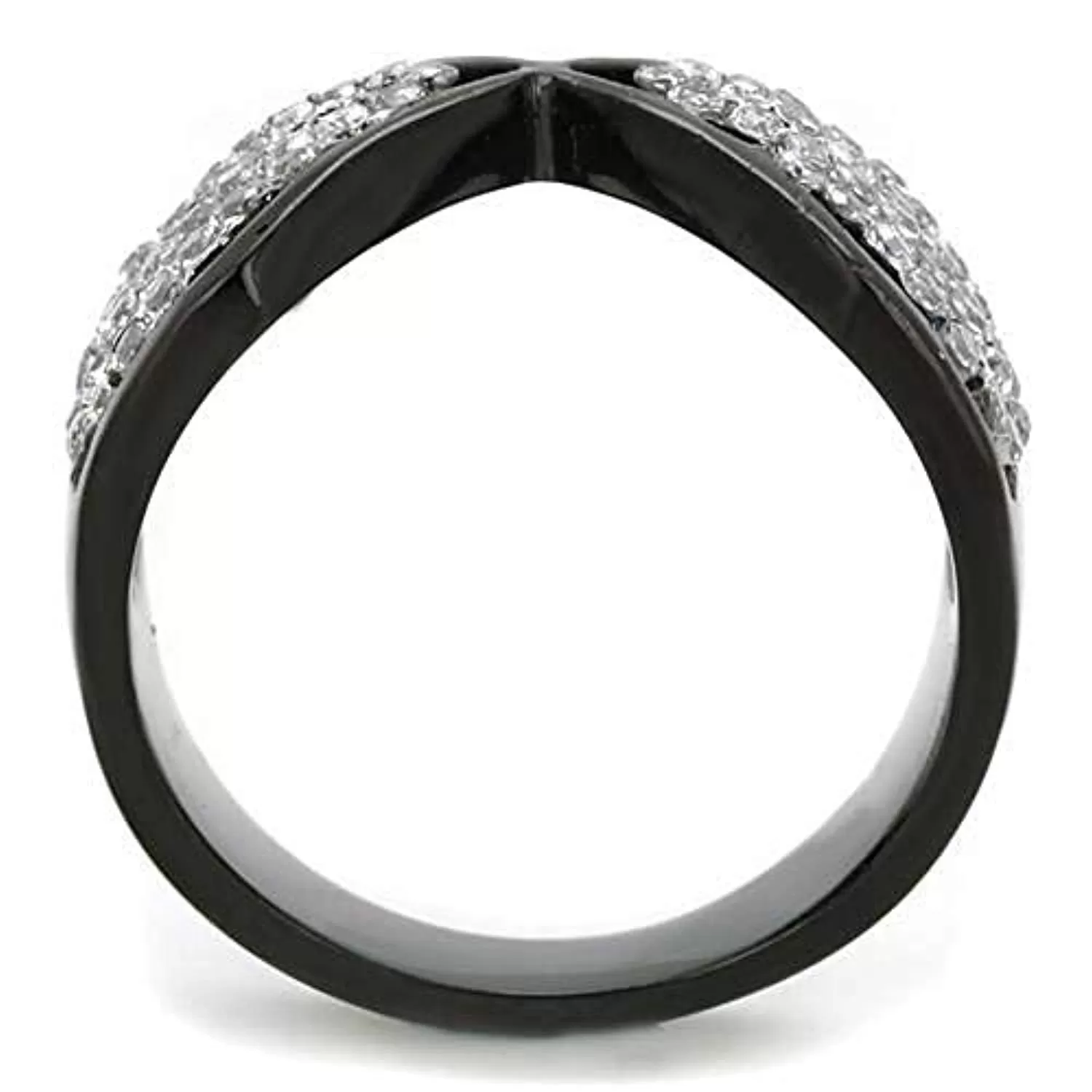 WildKlass Stainless Steel Ring Two-Tone IP Black Women AAA Grade CZ Clear