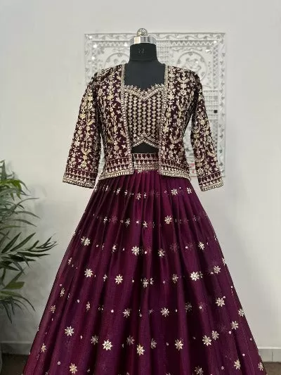 Wine Heavy Parampara Silk Semi-Stitched Lehenga Choli Set