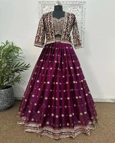 Wine Heavy Parampara Silk Semi-Stitched Lehenga Choli Set