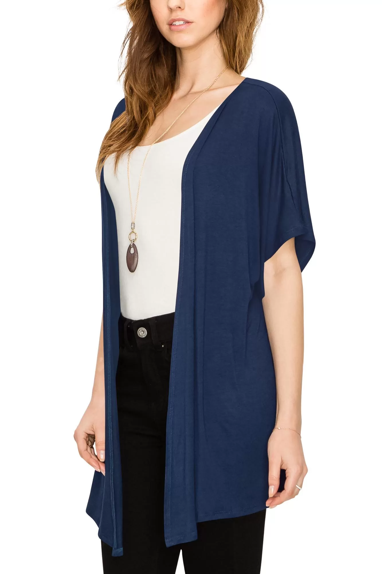 Womens Short Sleeve Open Front Loose Kimono Style Cardigan