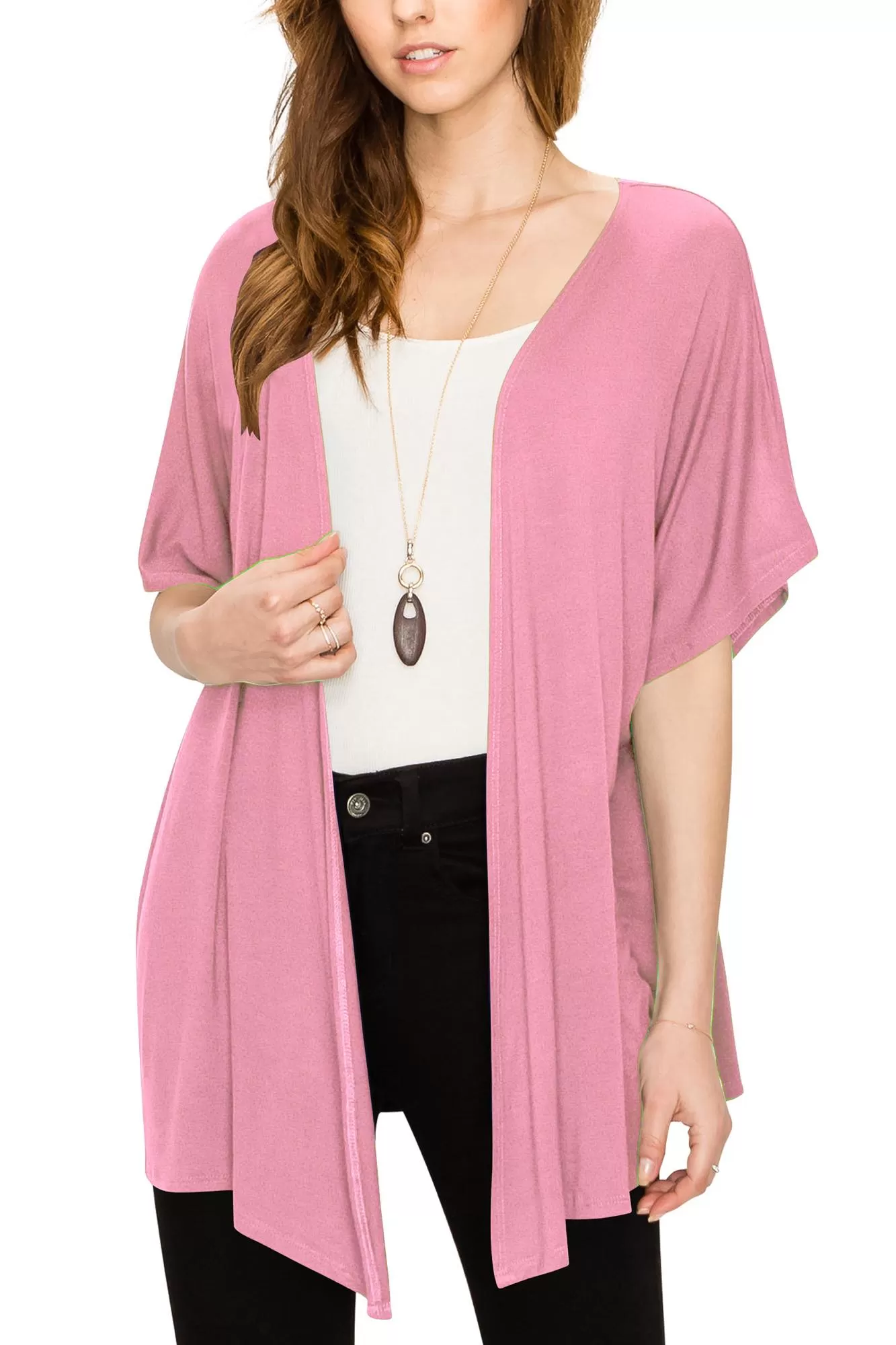 Womens Short Sleeve Open Front Loose Kimono Style Cardigan